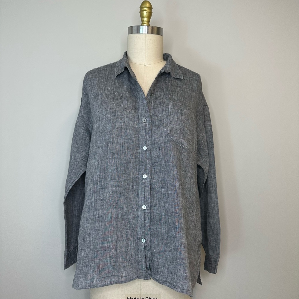 J. Jill Black & White Linen Button Down Blouse